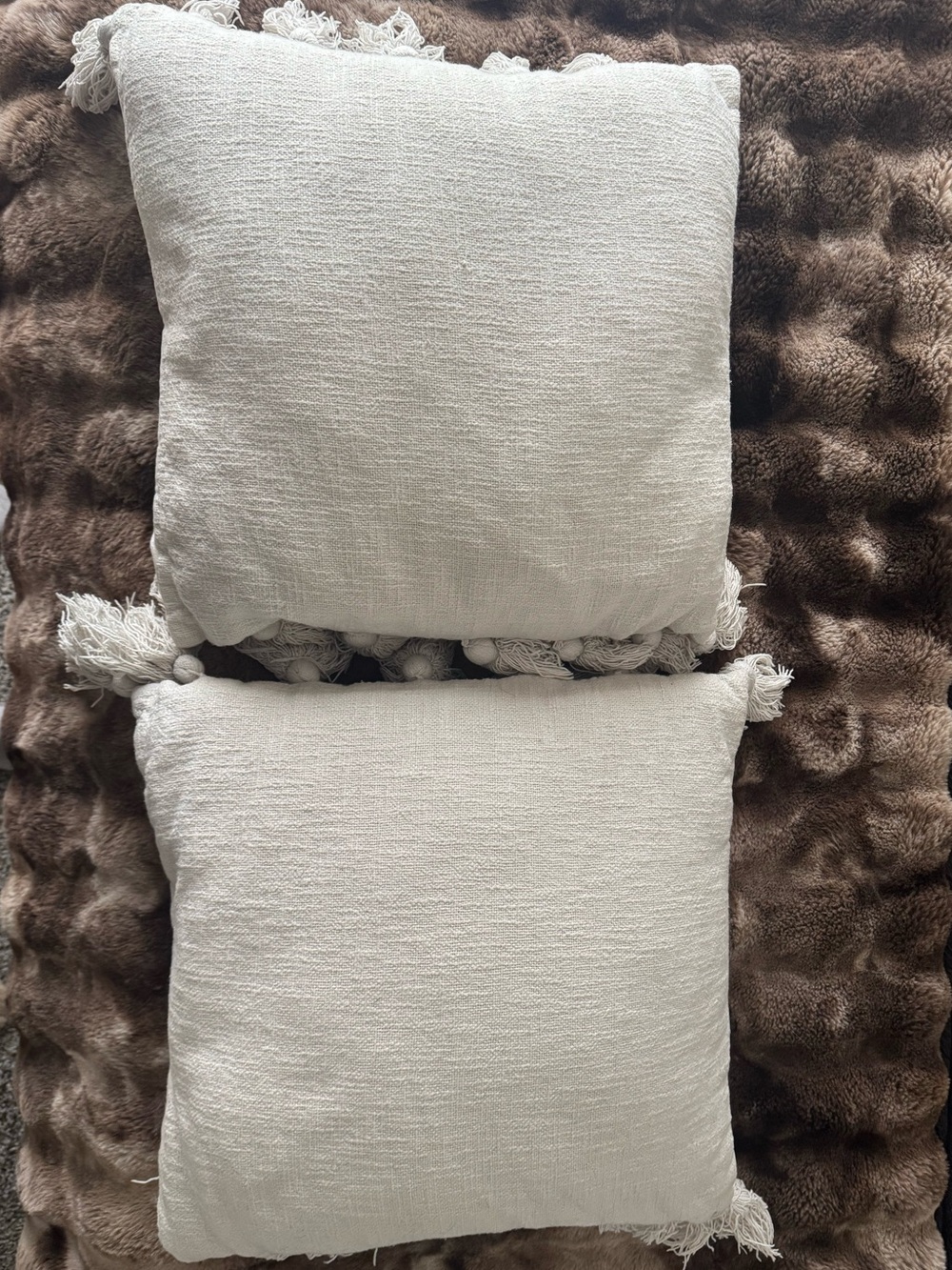 Neutral Cream Decorative Throw Pillow Set with Tassels - 2 Pack